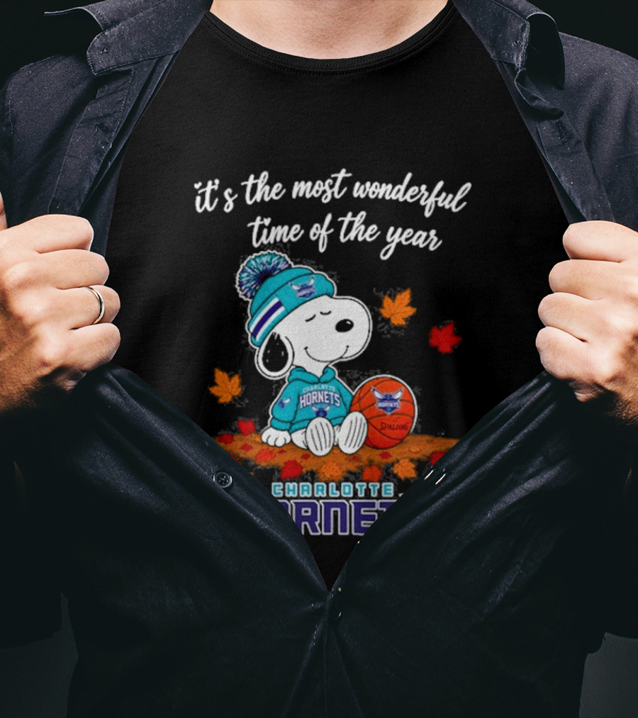 Charlotte Hornets Snoopy Autumn Football Most Wonderful Time Of The Year T-Shirt
