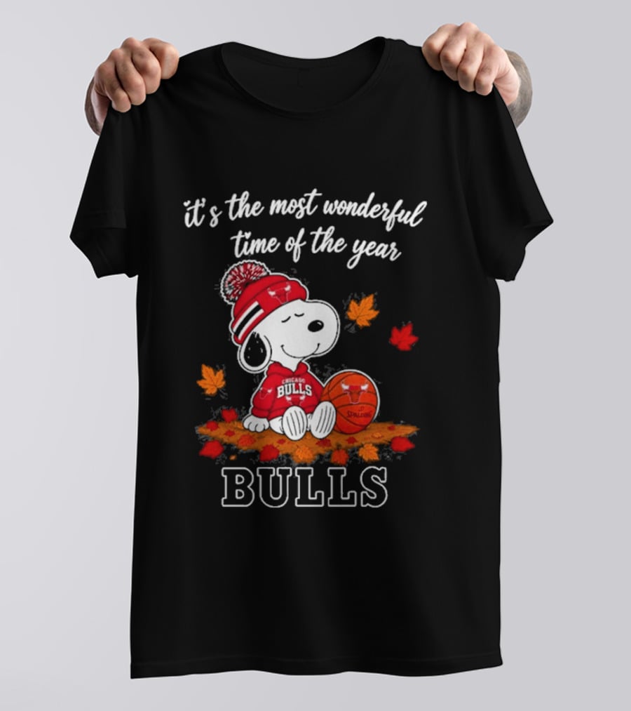 Chicago Bulls Snoopy Autumn Leaves Football Most Wonderful Time Of The Year T-Shirt