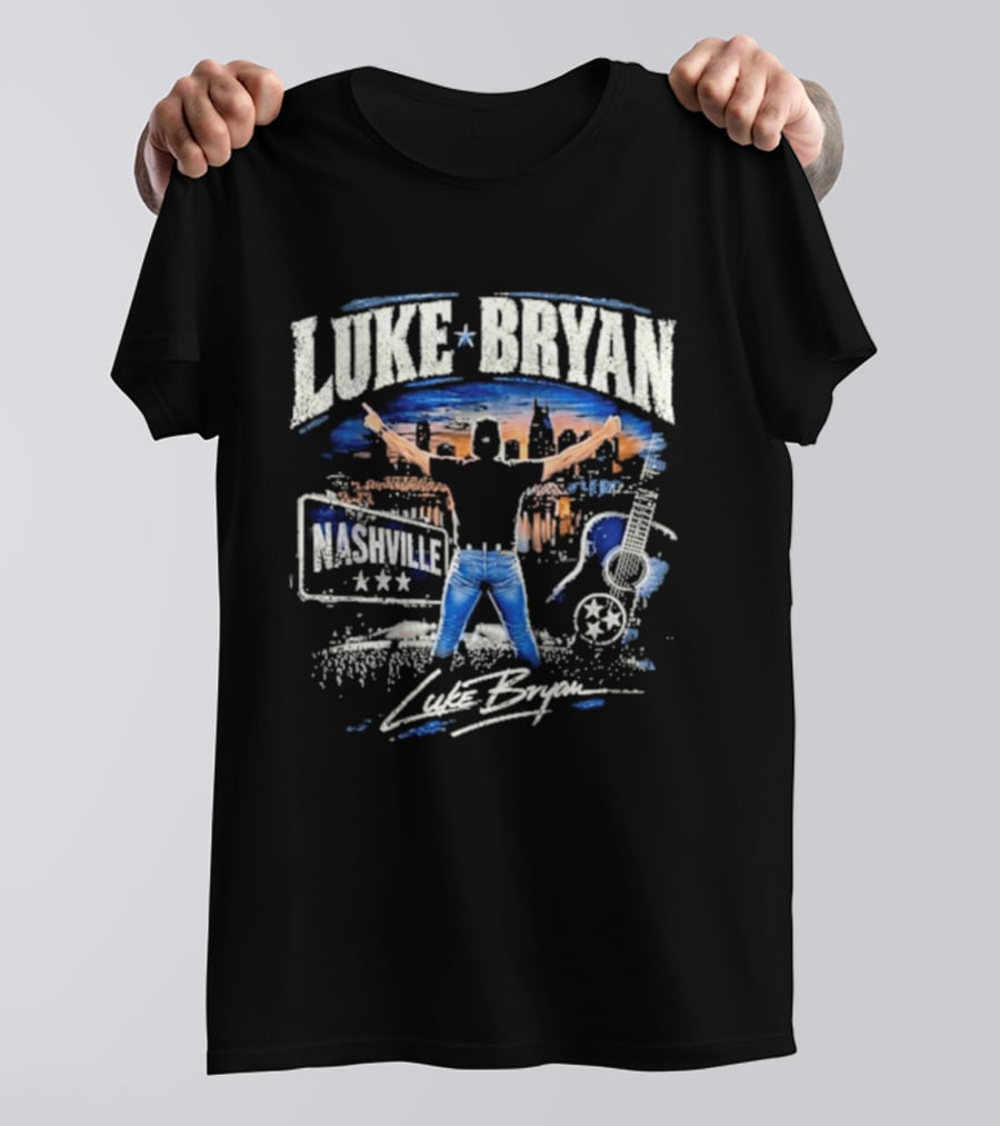 Luke Bryan Nashville Concert Country Music Vibes With Guitar And Signature T-Shirt