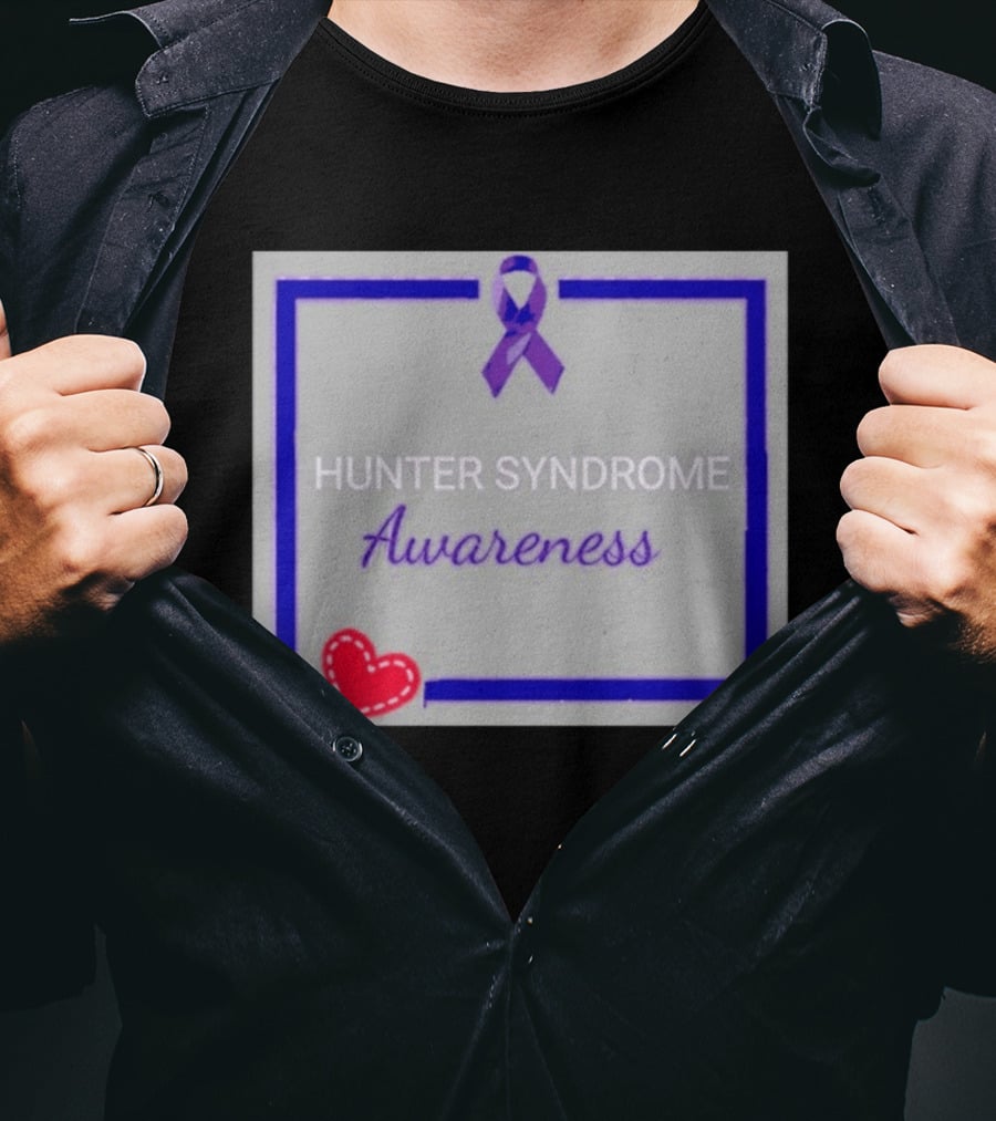 Hunter Syndrome Awareness Purple Ribbon And Heart Symbolization T-Shirt