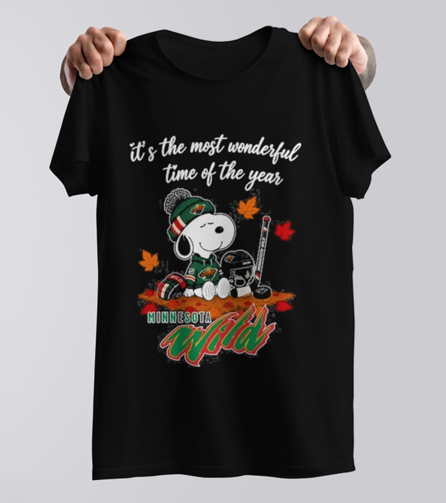 Minnesota Wild Snoopy Autumn Football Most Wonderful Time Of The Year T-Shirt