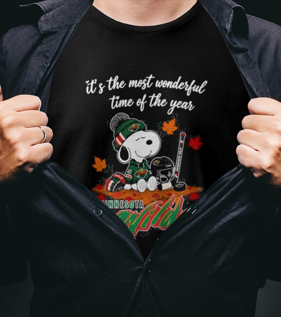Minnesota Wild Snoopy Autumn Football Most Wonderful Time Of The Year T-Shirt