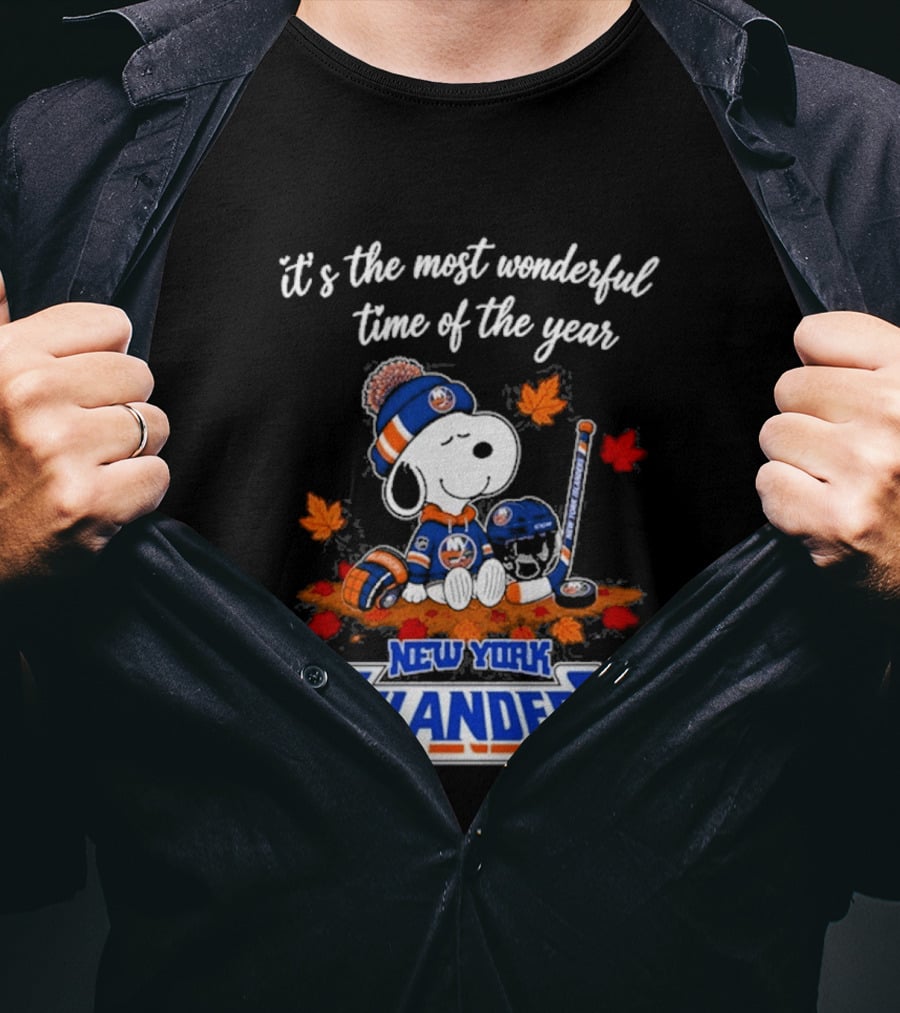 New York Islanders Snoopy Hockey Fall Autumn Most Wonderful Time Of The Year T-Shirt