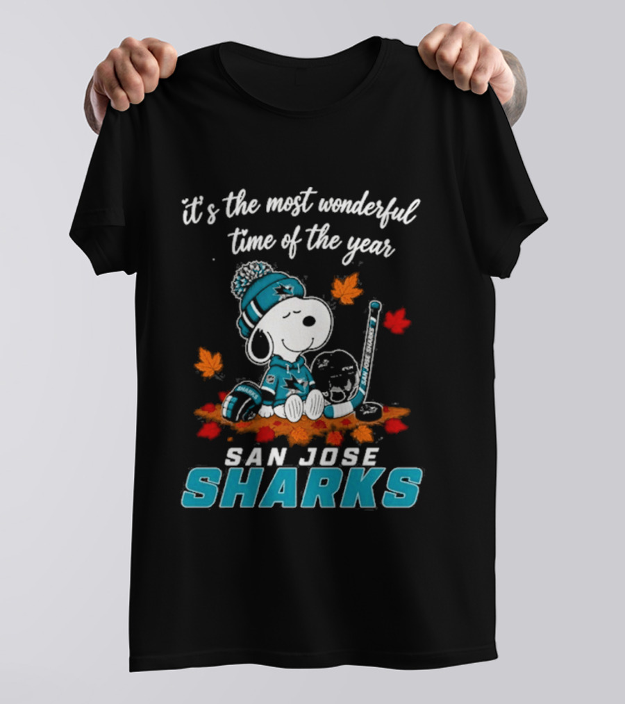 San Jose Sharks Snoopy Autumn Hockey It's The Most Wonderful Time Of The Year T-Shirt