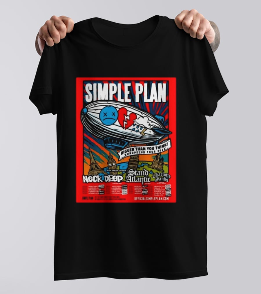 SIMPLE PLAN Bigger Than You Think Europe And UK Tour 2026 Featuring Neck Deep Stand Atlantic Charlotte Sands T-Shirt