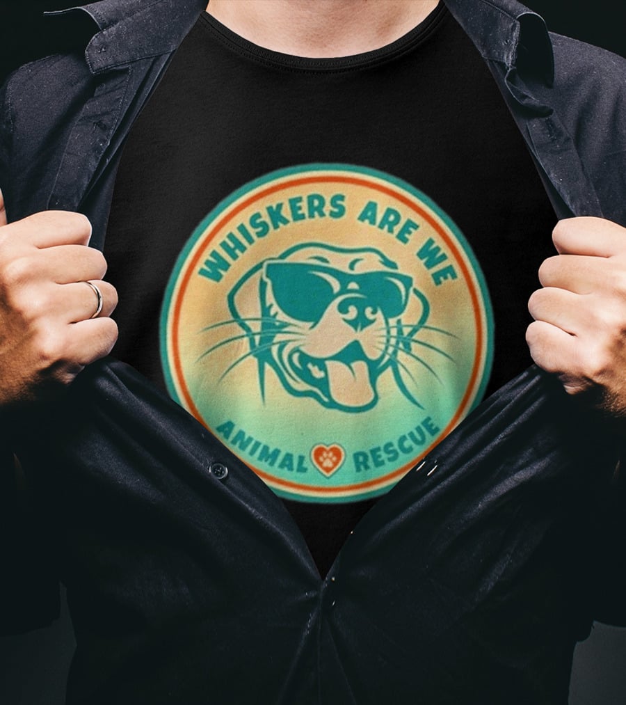 Whiskers Are We Animal Rescue Sunglasses Dog Paw Heart T-Shirt
