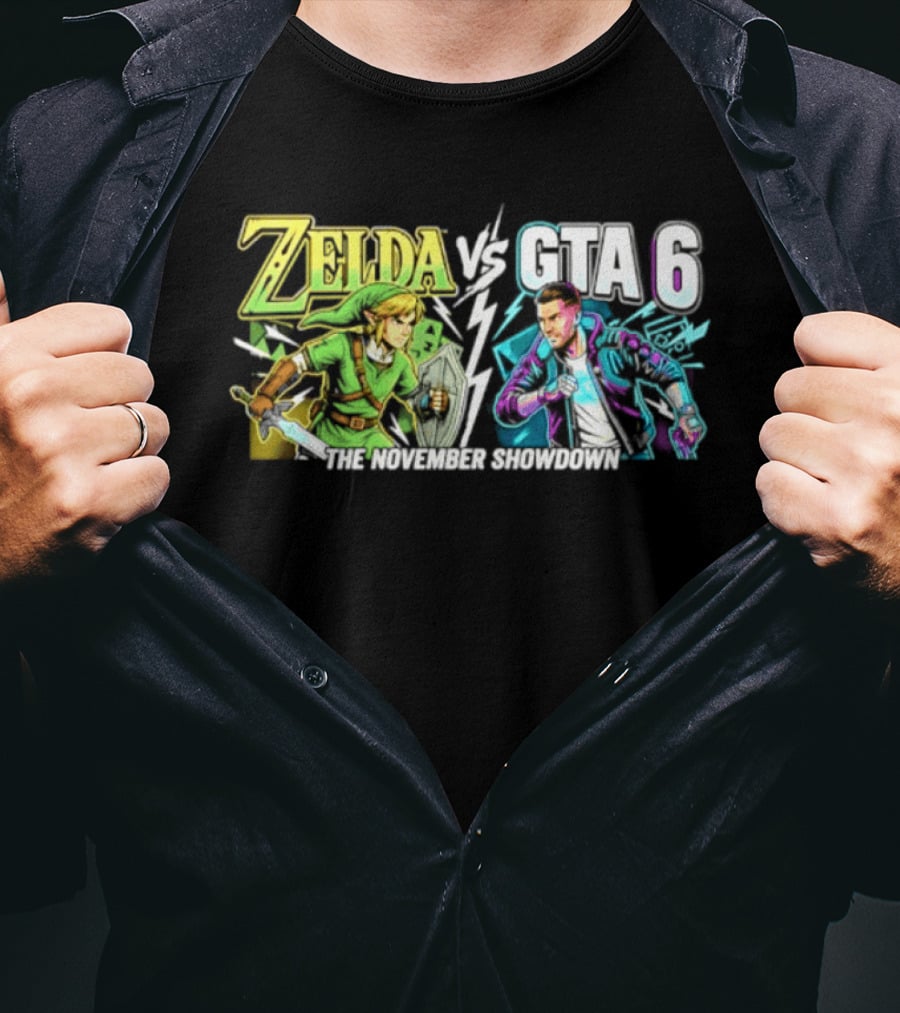 Zelda Vs GTA 6 The November Showdown Gaming Epic Clash T-Shirt
