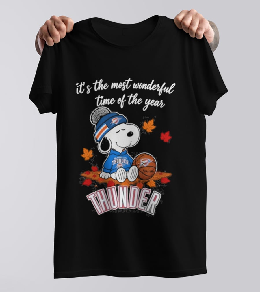 Oklahoma City Thunder Snoopy Most Wonderful Time Of The Year Autumn Football T-Shirt