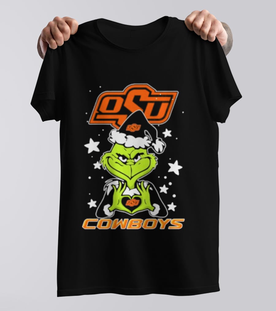 Oklahoma State Cowboys Grinch Love Hands Christmas Football 2026 T-Shirt
