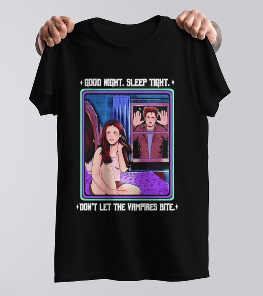 Good Night Sleep Tight Don't Let The Vampires Bite Twilight Bedroom Scene T-Shirt