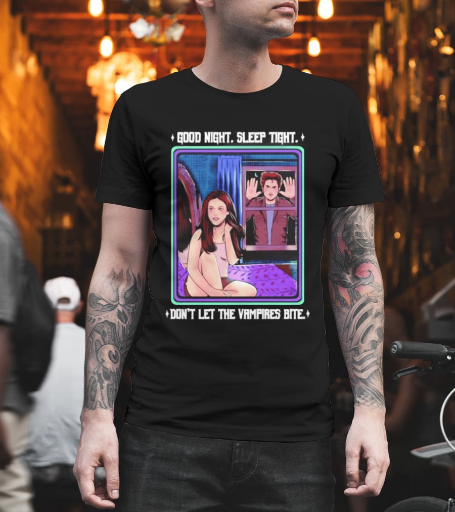 Good Night Sleep Tight Don't Let The Vampires Bite Twilight Bedroom Scene T-Shirt