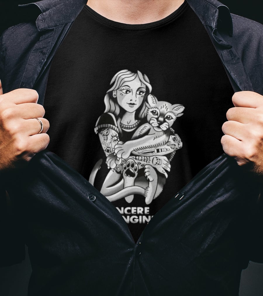 Sincere Engineer Punk Alternative Tattooed Girl Hugging Cat T-Shirt