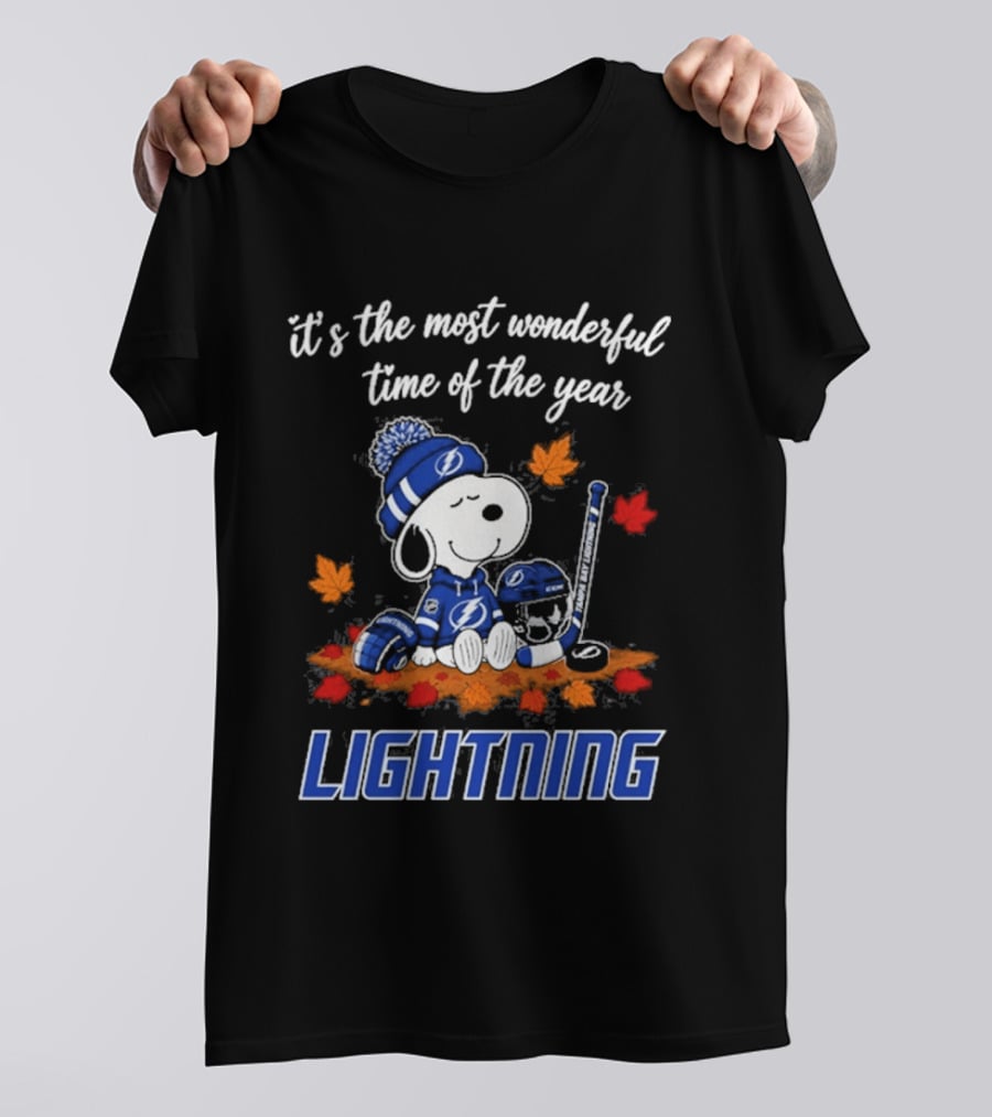 Tampa Bay Lightning Snoopy It's The Most Wonderful Time Of The Year Autumn Leafs T-Shirt