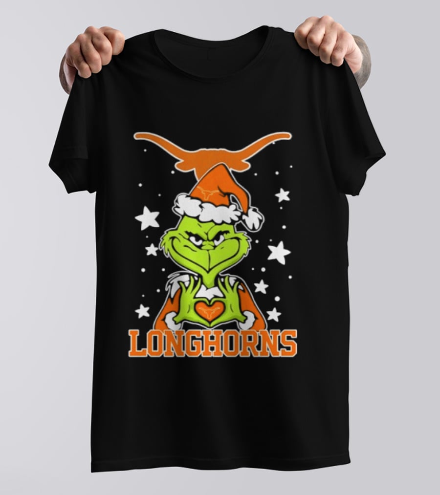 Texas Longhorns Grinch Christmas Love Hands Football 2026 T-Shirt