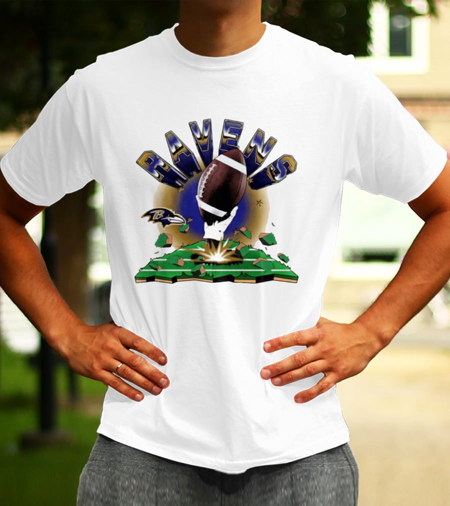 Ravens 2026 Explode Clubhouse Logo With Football And Hand Iconic Team T-Shirt