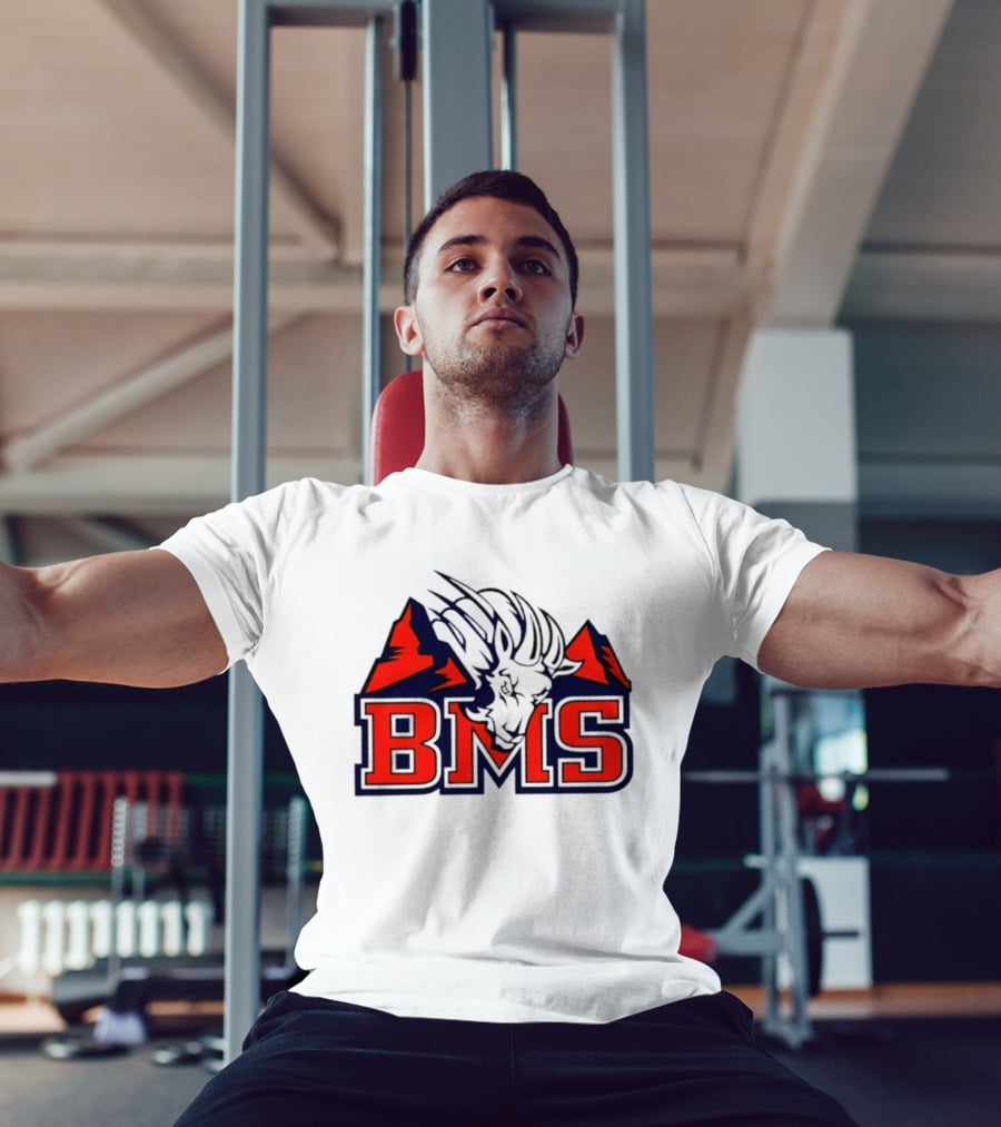 BMS Mountain Ram College Sports Iconic Red And Navy Blue T-Shirt