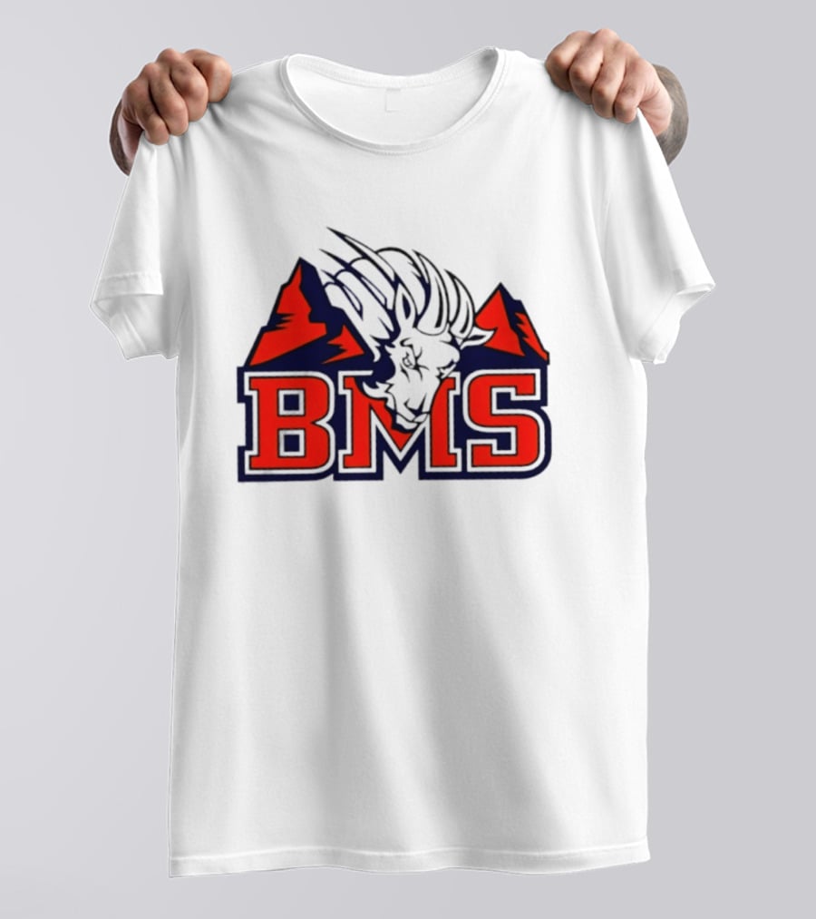 BMS Mountain Ram College Sports Iconic Red And Navy Blue T-Shirt