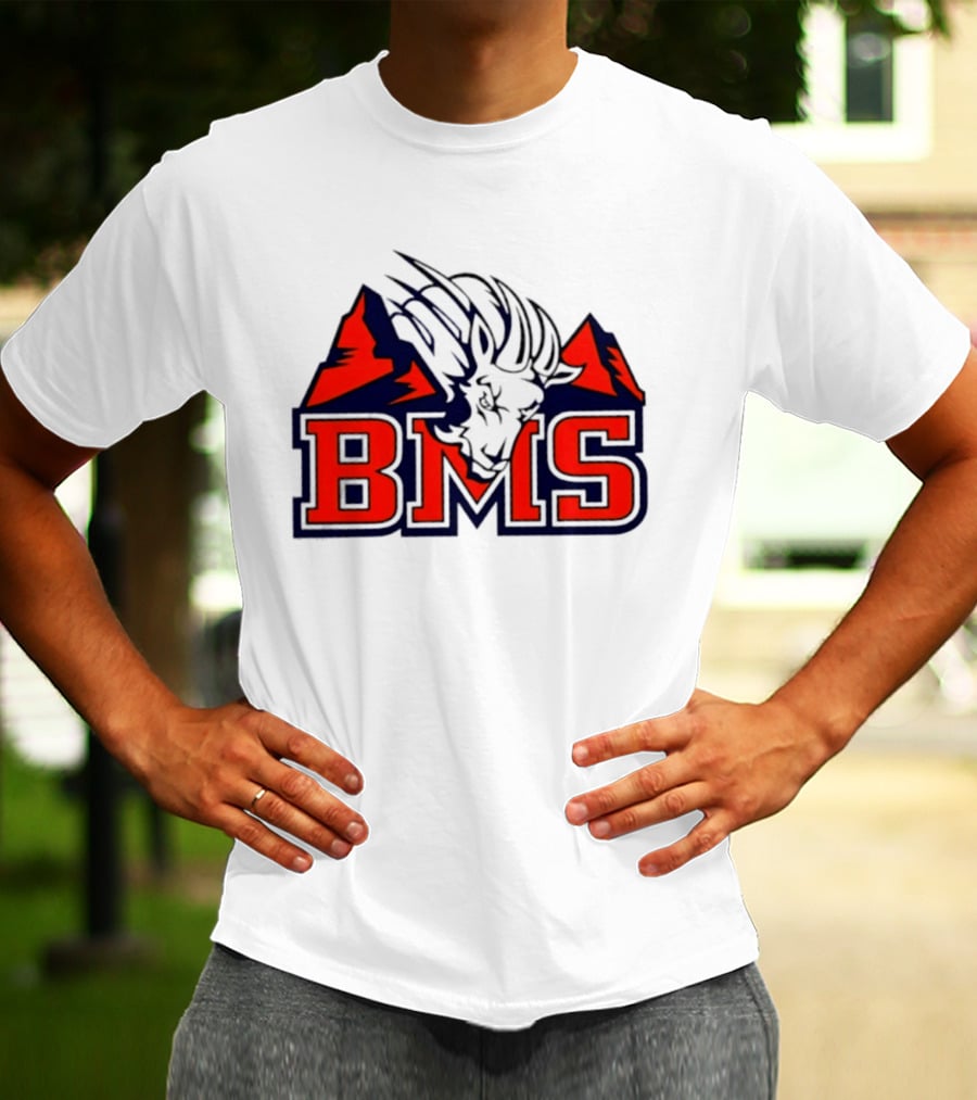 BMS Mountain Ram College Sports Iconic Red And Navy Blue T-Shirt