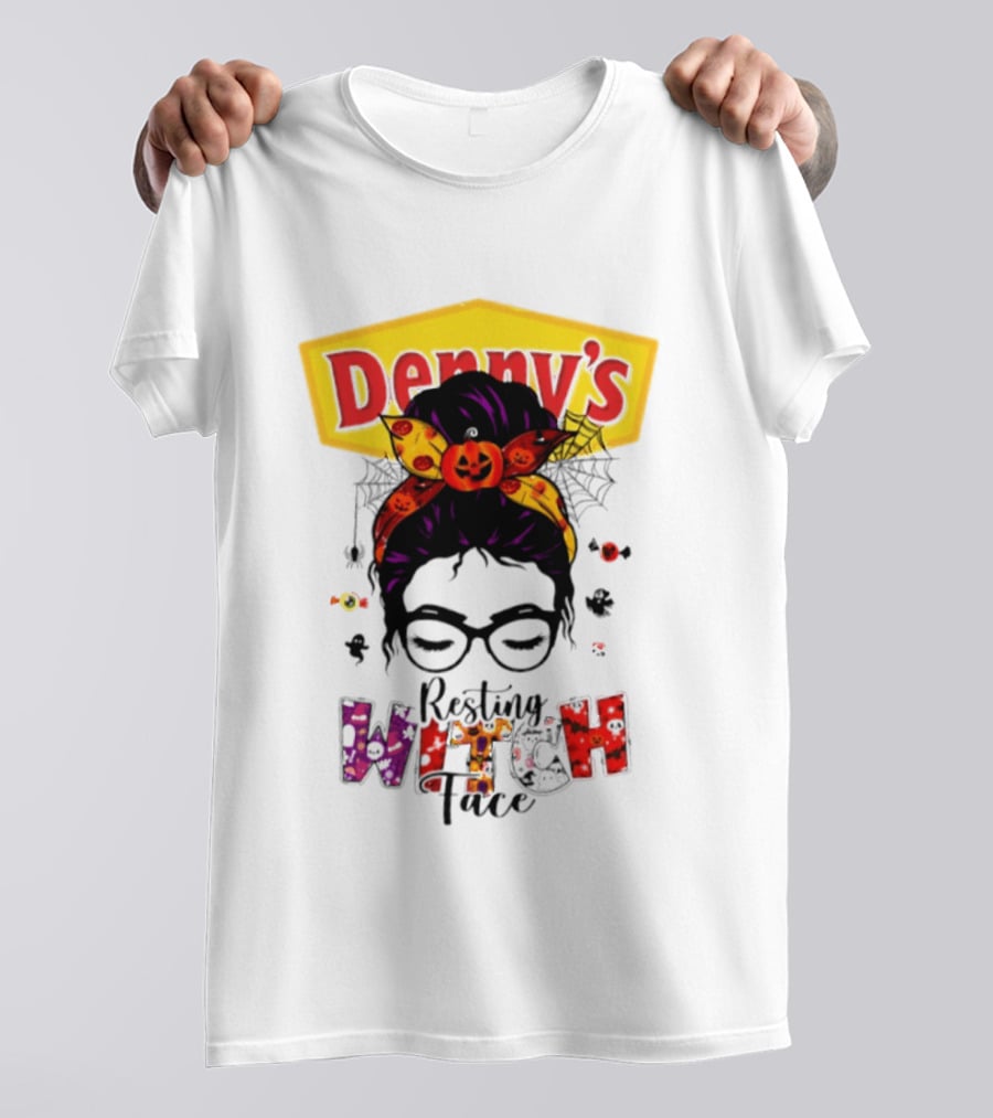 Denny's Resting Witch Face Halloween 2026 Pumpkin Headband And Web Glasses T-Shirt