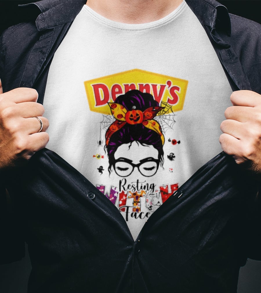 Denny's Resting Witch Face Halloween 2026 Pumpkin Headband And Web Glasses T-Shirt