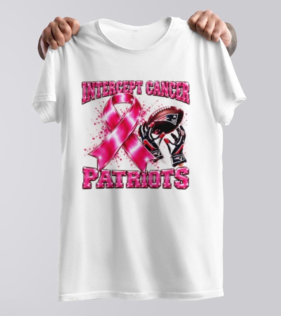 Intercept Cancer New England Patriots 2026 Football Gloves Pink Ribbon Awareness T-Shirt