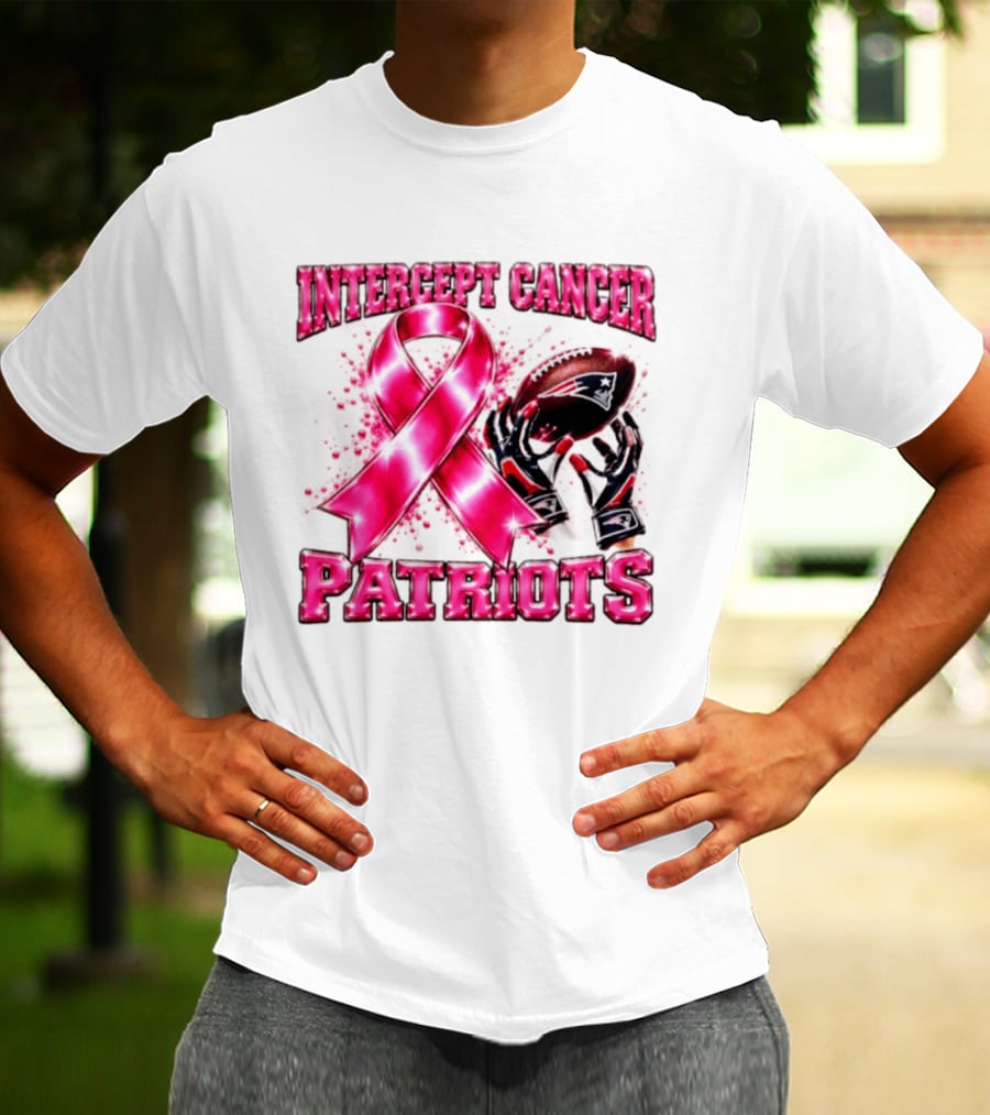 Intercept Cancer New England Patriots 2026 Football Gloves Pink Ribbon Awareness T-Shirt