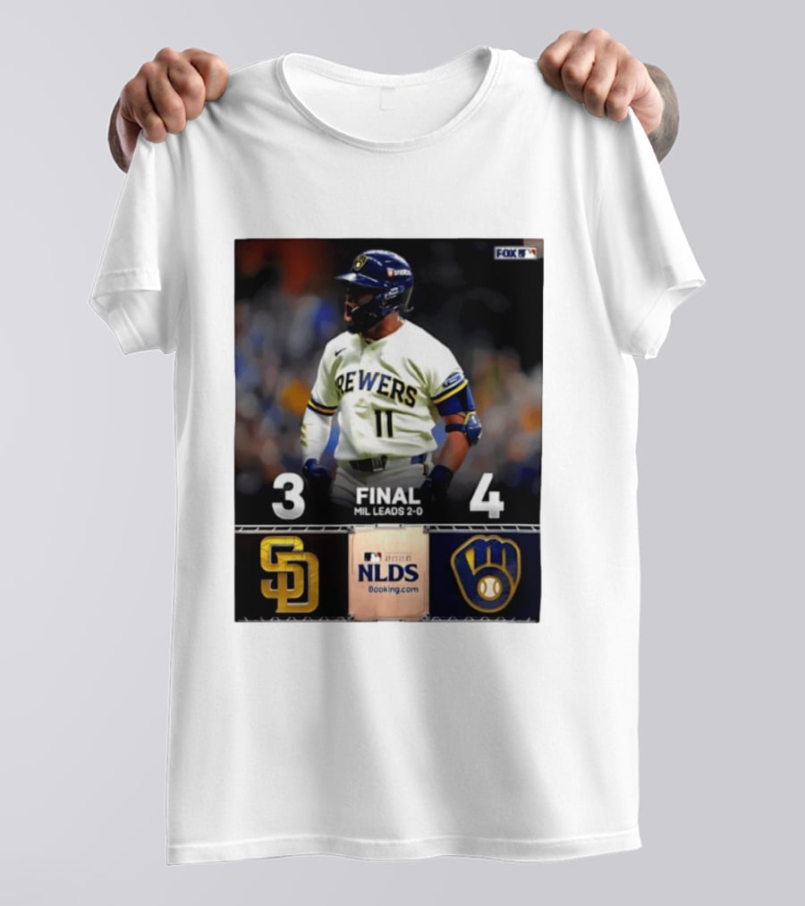 Milwaukee Brewers Vs San Diego Padres 4 3 Game 2 2026 NLDS Final Score MIL Leads 2 0 T-Shirt