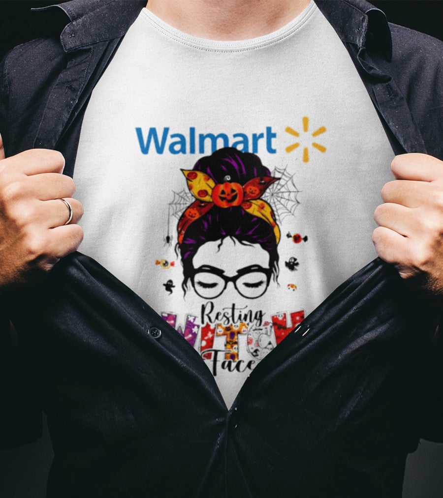 Walmart Resting Witch Face Halloween 2026 Pumpkin Glasses Fun T-Shirt