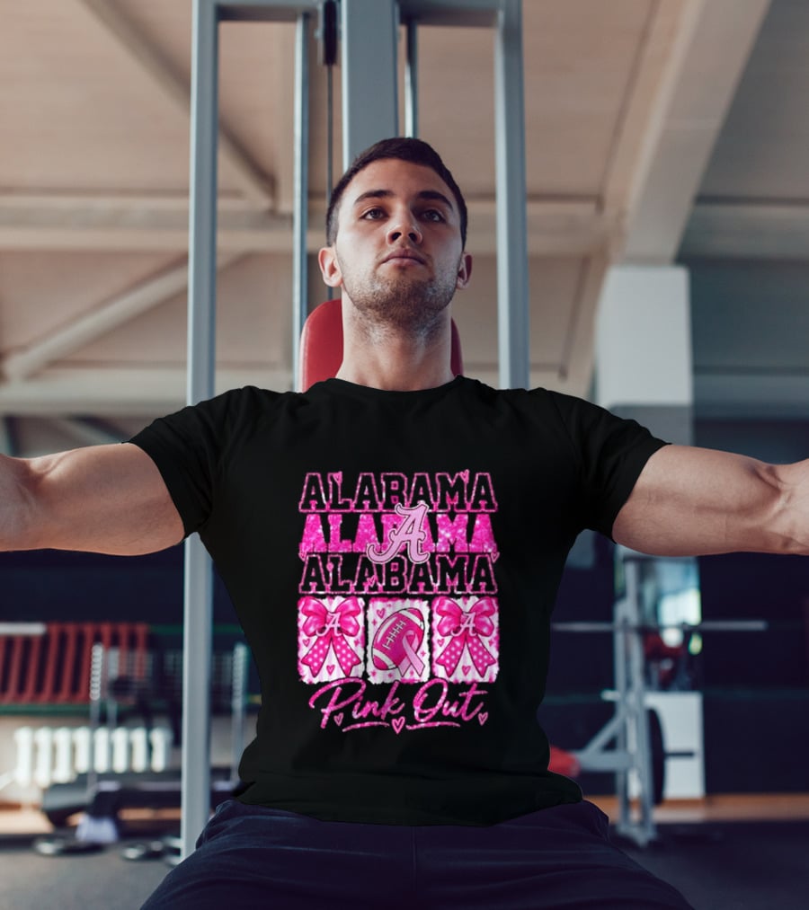Alabama Crimson Tide A Pink Out Breast Cancer Awareness Football Bow Game Day T-Shirt