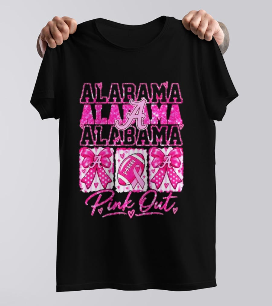 Alabama Crimson Tide A Pink Out Breast Cancer Awareness Football Bow Game Day T-Shirt