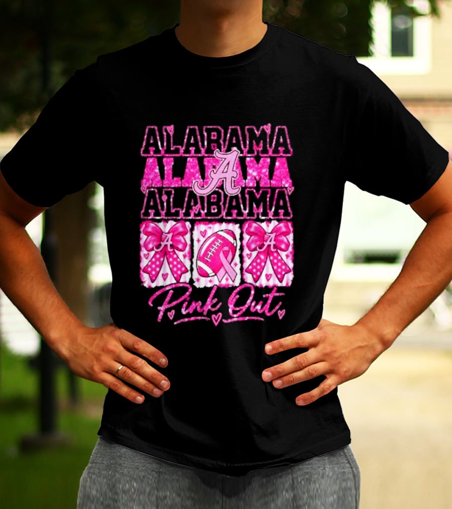Alabama Crimson Tide A Pink Out Breast Cancer Awareness Football Bow Game Day T-Shirt