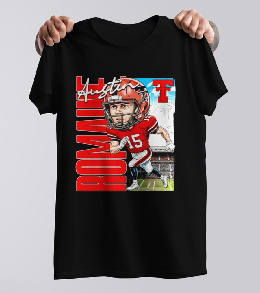 Austin Romaine Texas Tech Red Raiders Football NCAA Stadium Caricature T-Shirt