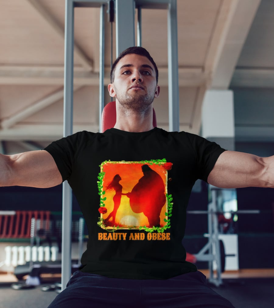 Beauty And Obese Romantic Satire With Sunset Silhouette And Roses T-Shirt