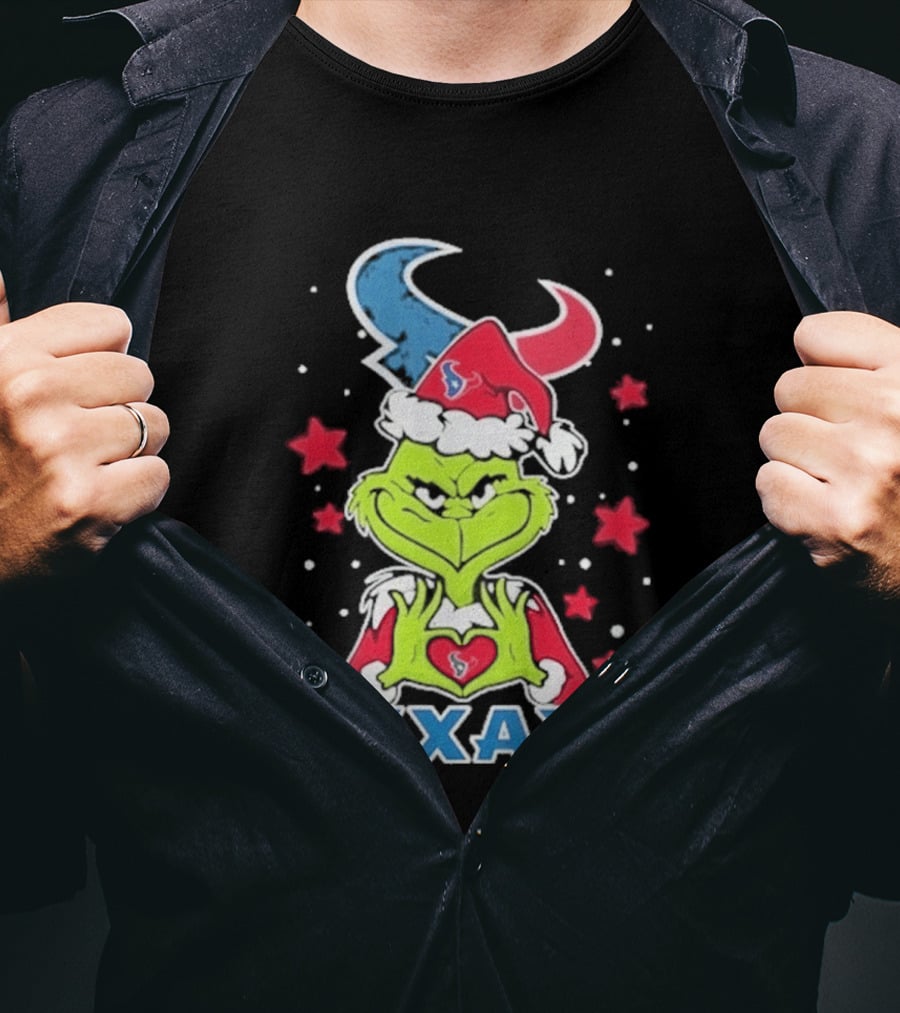Houston Texans Grinch Love Hands Christmas Football 2026 T-Shirt