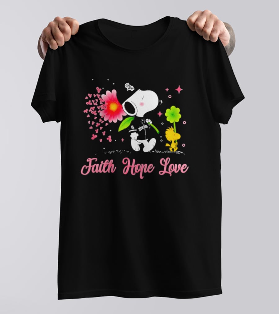 Chicago White Sox Snoopy Faith Hope Love Breast Cancer Awareness 2026 T-Shirt