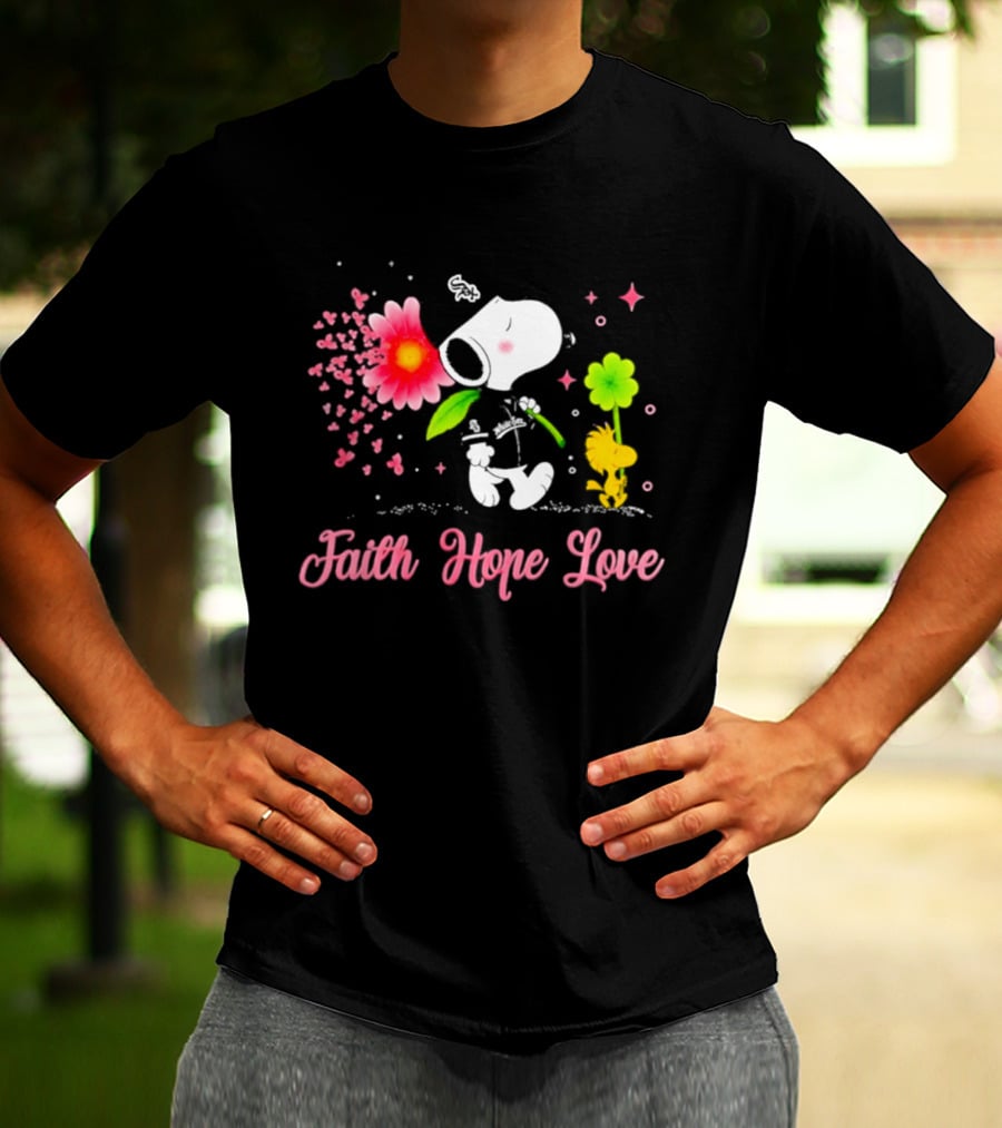 Chicago White Sox Snoopy Faith Hope Love Breast Cancer Awareness 2026 T-Shirt