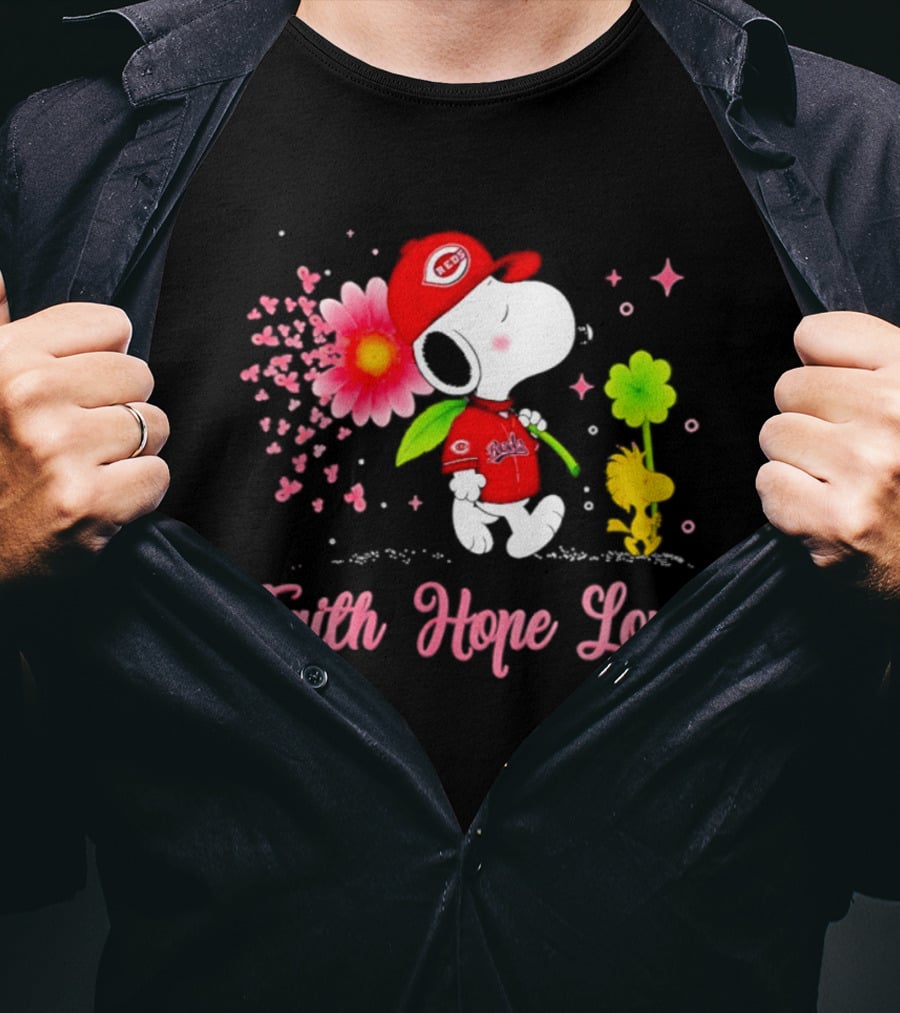 Cincinnati Reds Snoopy Faith Hope Love Breast Cancer Awareness 2026 T-Shirt