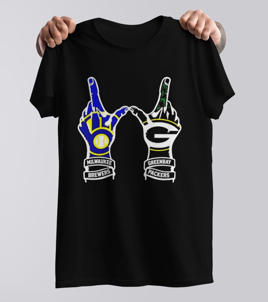 Milwaukee Brewers And Green Bay Packers Hand Gesture Wisconsin Sports Pride T-Shirt