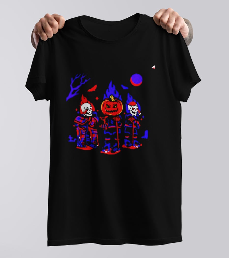 Halloween Pumpkin Skeleton Hockey Players Spooky Sports T-Shirt