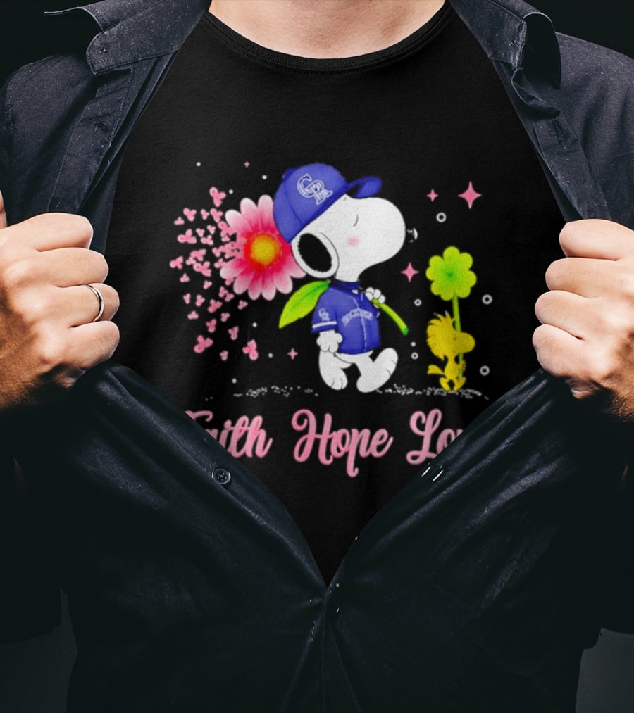Colorado Rockies Snoopy Faith Hope Love Breast Cancer Awareness 2026 T-Shirt