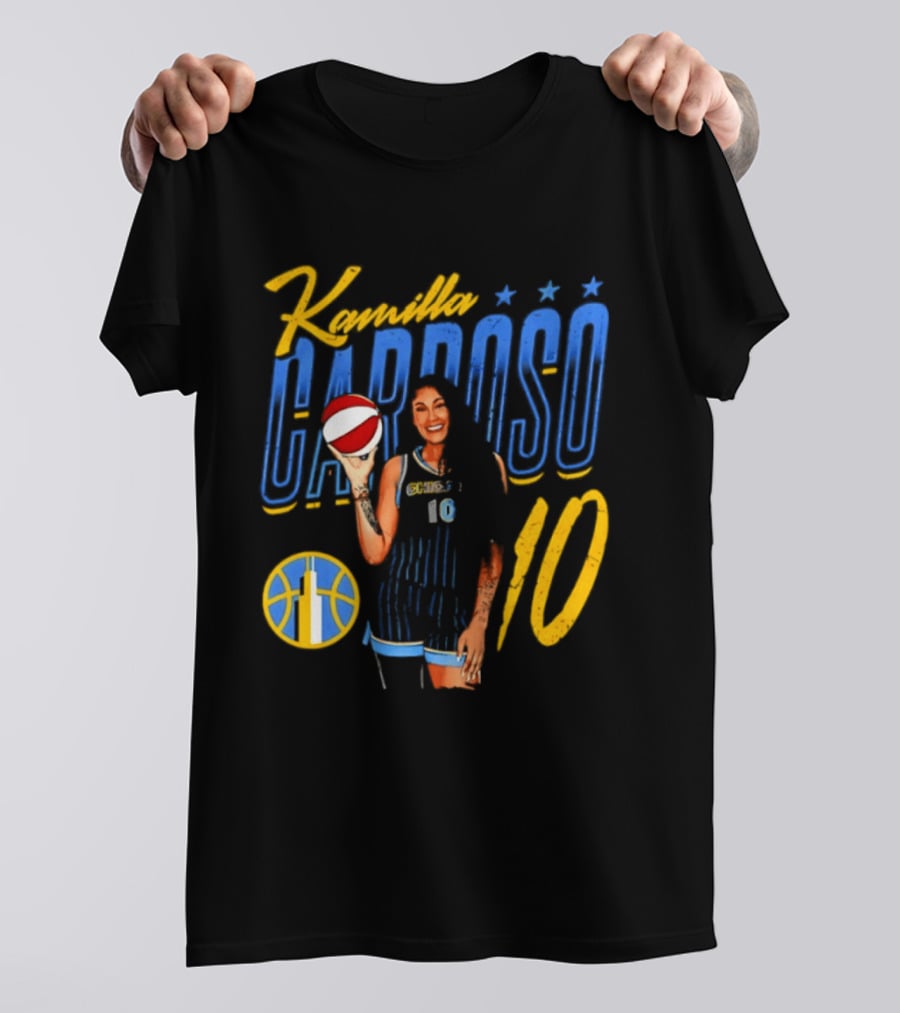 Kamilla Cardoso Chicago Sky 10 WNBA Player With Basketball T-Shirt