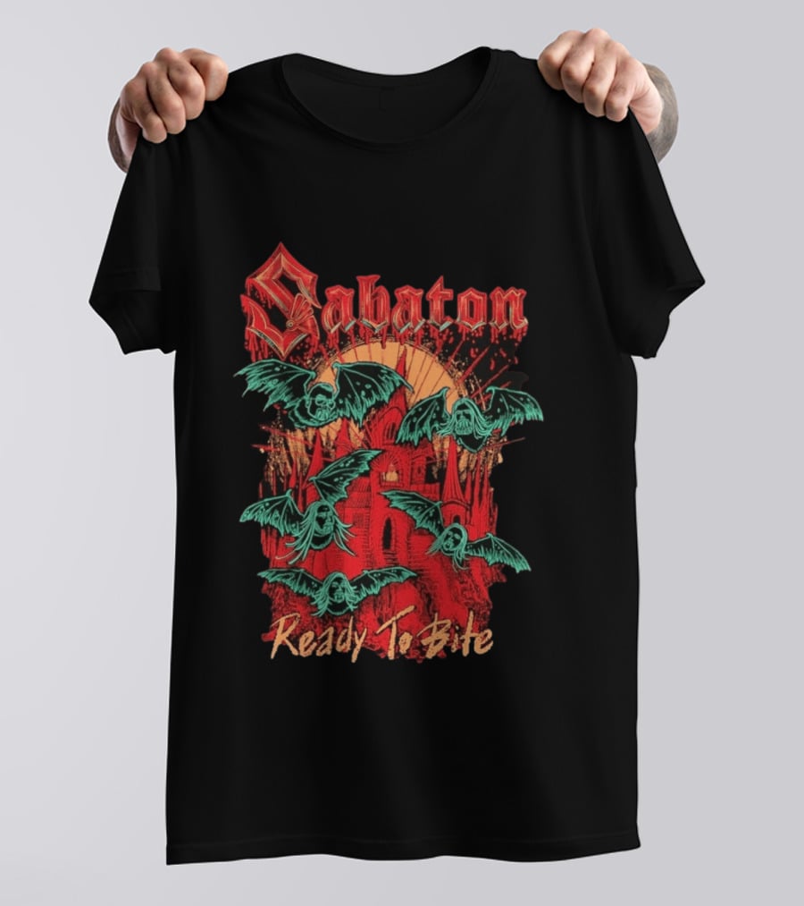 Sabaton Ready To Bite Halloween Spooky Bats Castle Scene T-Shirt