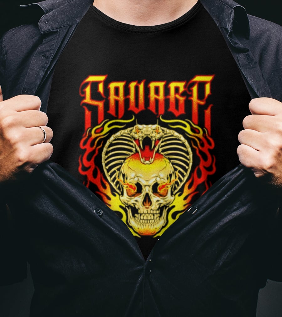 Savage Cobra Skull Fire Fusion Streetwear T-Shirt