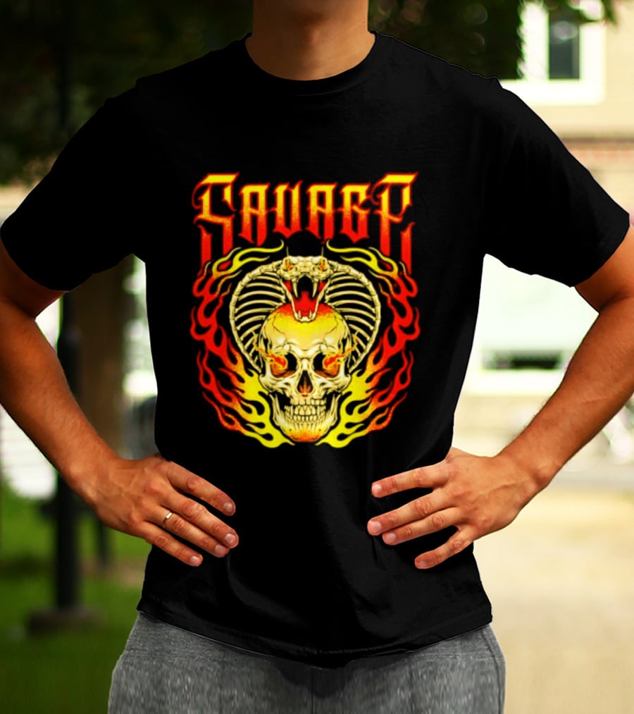 Savage Cobra Skull Fire Fusion Streetwear T-Shirt