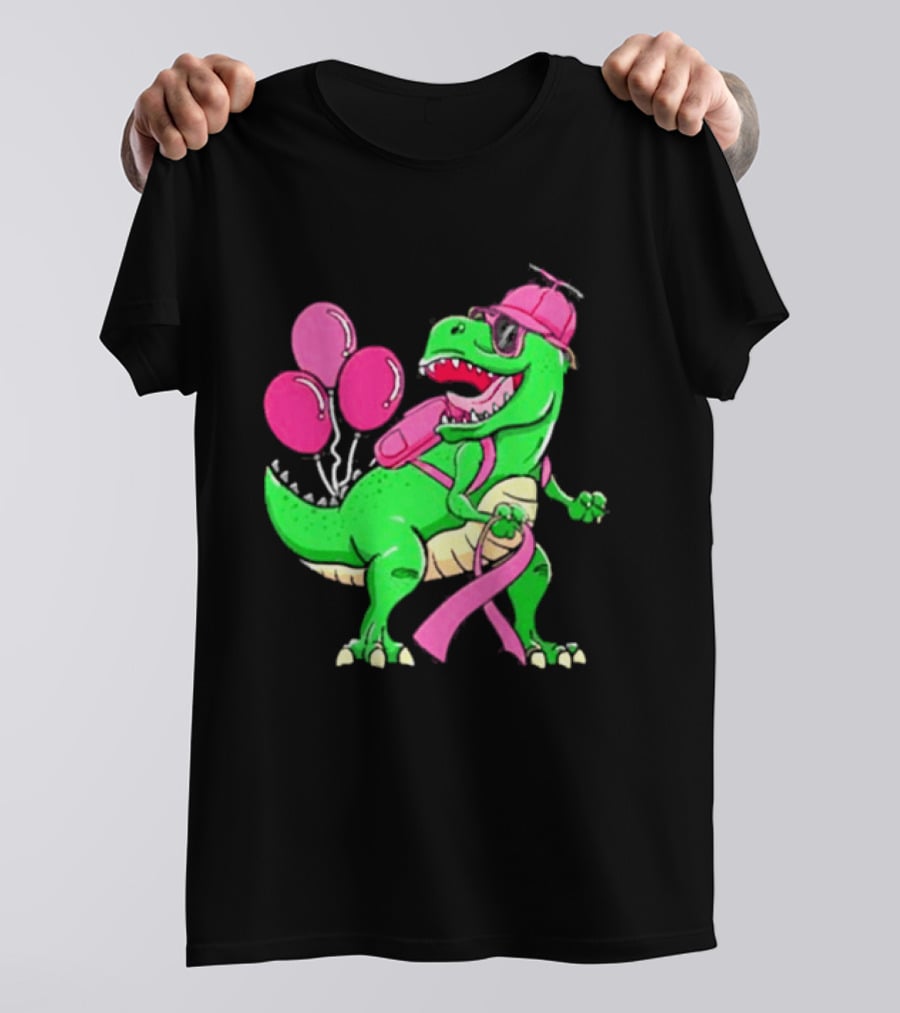 T Rex Party With Pink Balloons And Ribbon Accessories T-Shirt