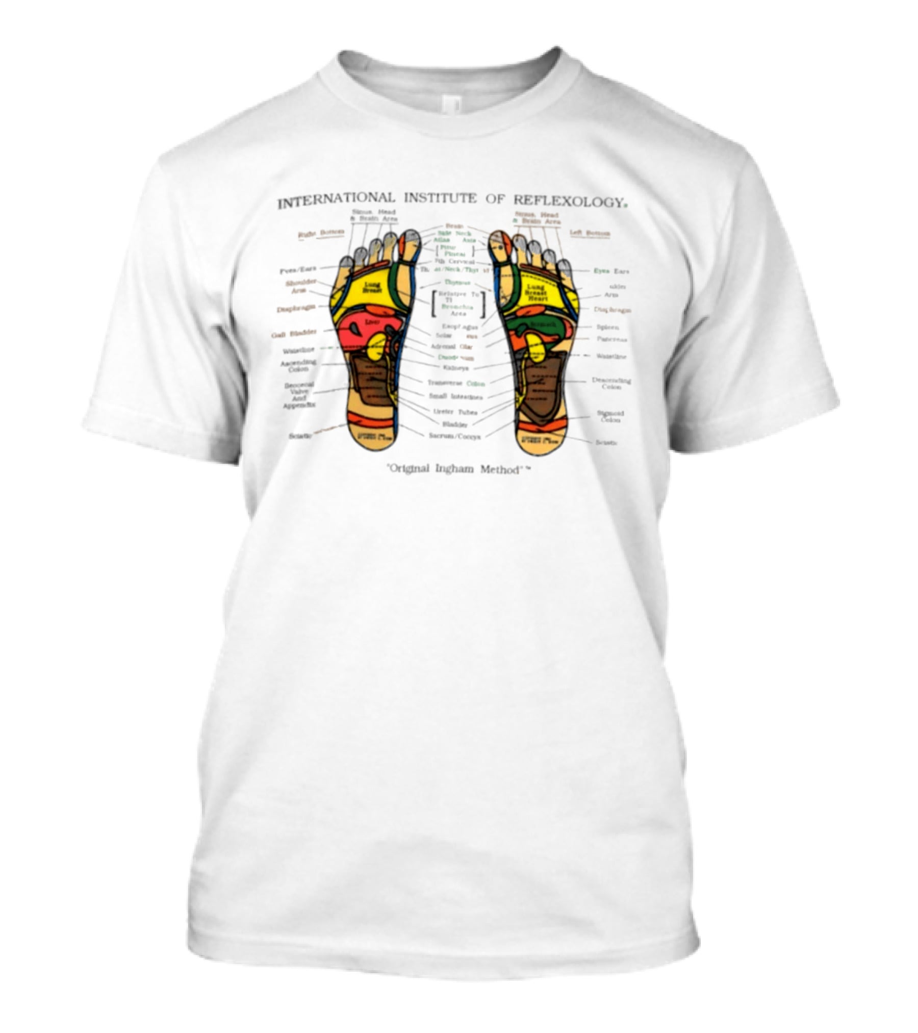 International Institute Of Reflexology Original Ingham Method Foot Chart Detailed Reflex Points Mapping T-Shirt
