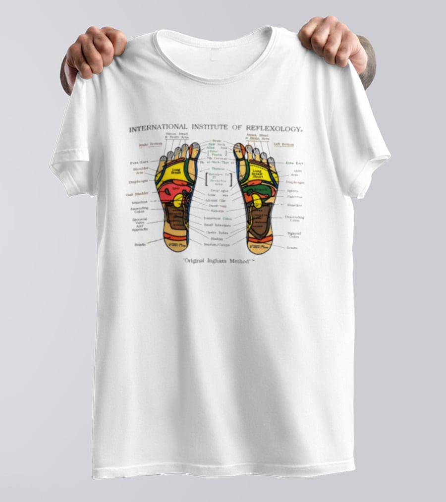 International Institute Of Reflexology Original Ingham Method Foot Chart Detailed Reflex Points Mapping T-Shirt