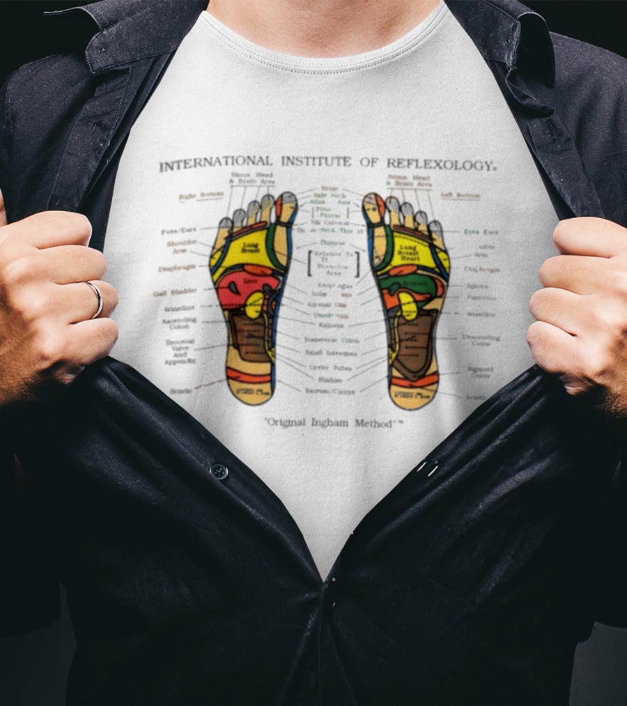 International Institute Of Reflexology Original Ingham Method Foot Chart Detailed Reflex Points Mapping T-Shirt