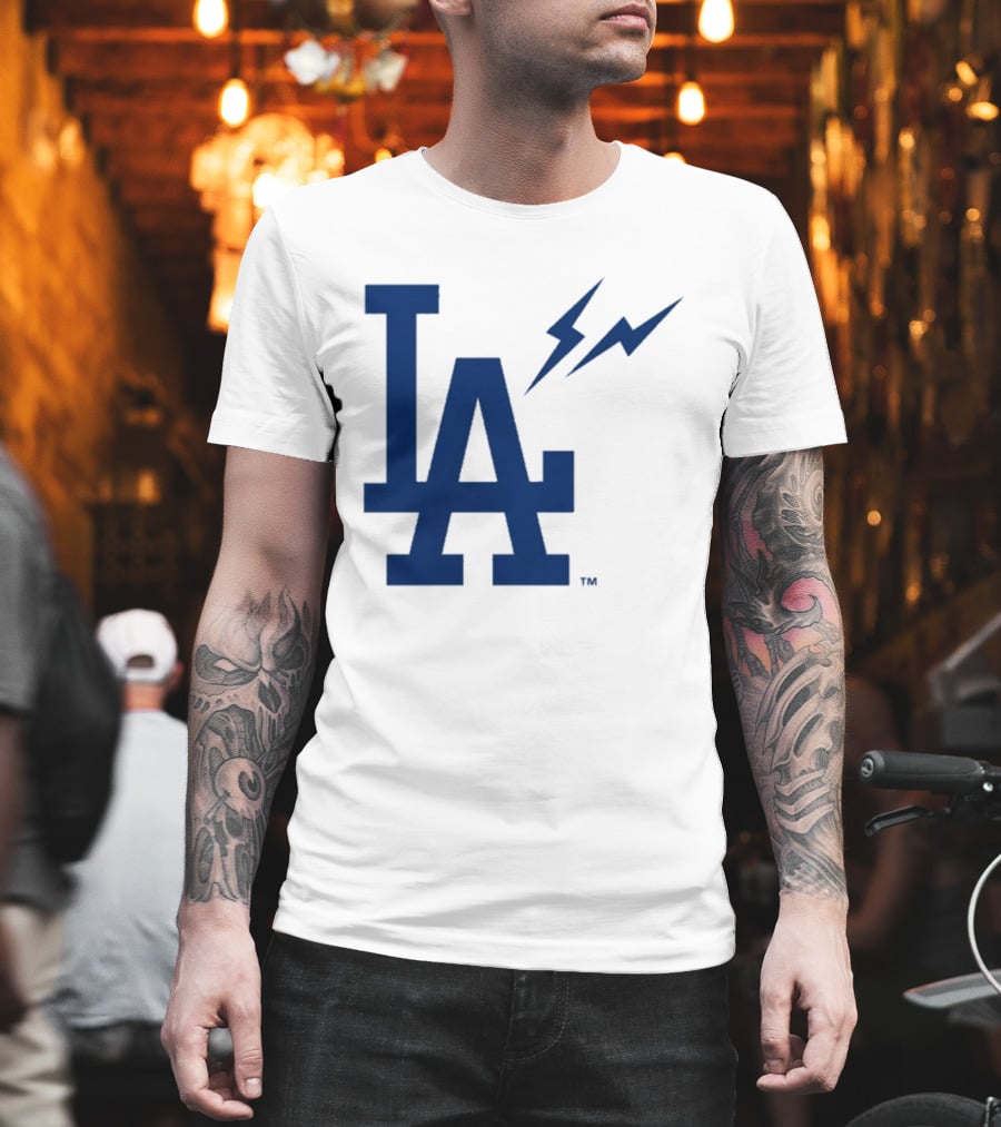 Los Angeles Dodgers Fragment Collaboration LA Thunder Lightning Bolt T-Shirt