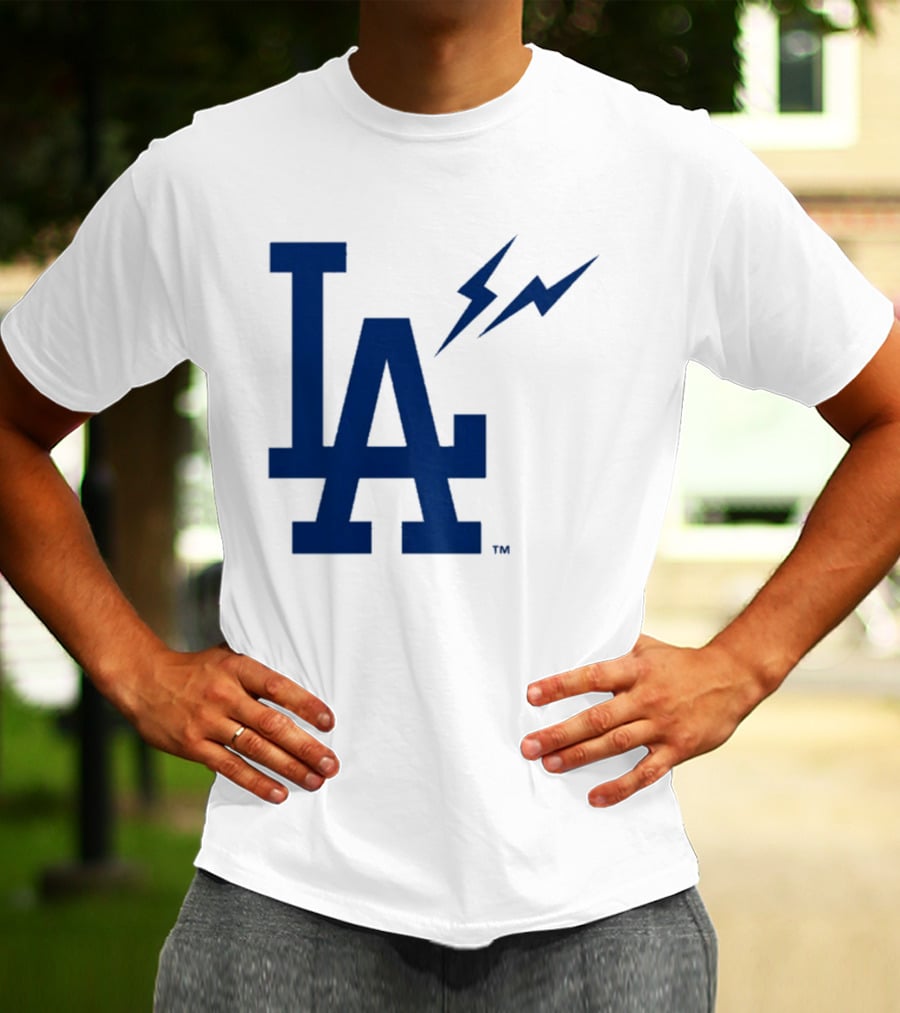 Los Angeles Dodgers Fragment Collaboration LA Thunder Lightning Bolt T-Shirt